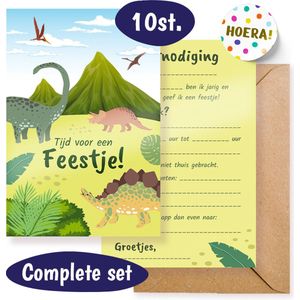 Uitnodiging Kinderfeestje – 10 stuks – Dinosaurus Uitnodigingskaarten – Dino – Uitnodigingen Verjaardag Feestje – Incl. Enveloppen en Sluitstickers - Jongen en Meisje