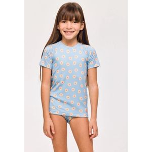 Woody T-shirt bloemen blauw - 251-10-ZWE-A/959 - maat 4 jaar