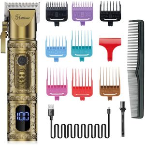 Hatteker Professionele Tondeuse voor Mannen – T-Blade Haartrimmer en Baardtrimmer met LED Display – Bronzen