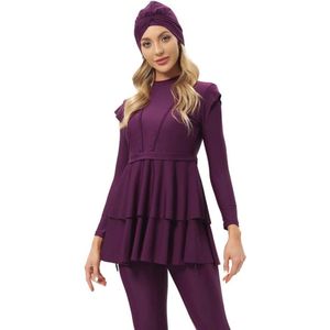 Modieuze 3-delige Moslim Badkleding voor Dames - Lange Mouwen, Burkini, Modest Swimwear - S-4XL