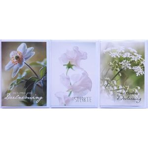 3 Wenskaarten - Sterkte + 2 x Met Oprechte Deelneming - 12 x 17 cm – CON-305