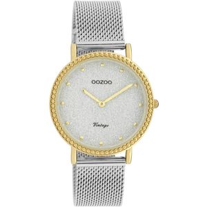 OOZOO Vintage series - goudkleurige horloge met zilverkleurige metalen mesh armband - C20053 - Ø34