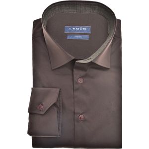 Ledub modern fit overhemd - donkerbruin - Strijkvriendelijk - Boordmaat: 44