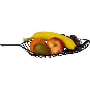 QUVIO Fruitschaal in vorm van blad - Fruitmand - Fruitschaal zwart - Serveerschaal - Schalen - Presenteerbladen - Draadstaal - Staal - 17 x 39 x 5 cm (lxbxh) - Zwart