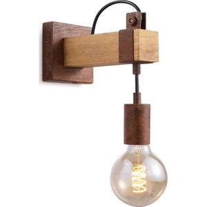 Home Sweet Home - Vintage Wandlamp Denton - Muurlamp gemaakt van hout - Roest - 10/20/23cm - wandlamp geschikt voor woonkamer, slaapkamer- geschikt voor E27 LED lichtbron