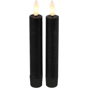 Led kaarsen met afstandsbediening - Vintage & More - LED dinerkaars klein zwart 15 cm - zwart - met timer - set van 2