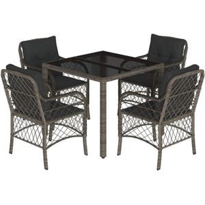 vidaXL 5-delige Tuinset - Grijs - Inclusief Kussens Tuinstoel - Tuinset - Buis Meubel - Lounge Set - Eetkamerset