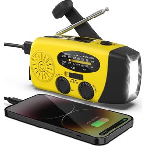 oCreon Noodradio op Zonne-energie - Zwengelradio met USB - AM/FM Weerradio - Dynamo Zaklamp - SOS Alarm