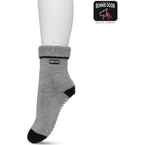 Bonnie Doon Huissokken met Anti-Slip voor Dames Grijs maat 36/42 - Warme Slofsokken - Badstof Binnenzijde - Zeer Zachte Winter Sokken - Thuis Sokken - Home Socks - Niet knellend - Gladde naden - Katoen - Gemeleerd - Medium Grey Heather - BP211124.112