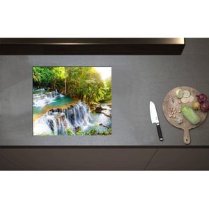 Inductieplaat Beschermer - Bos vol met Watervallen en Groene Bomen - 57x50 cm - 2 mm Dik - Inductie Beschermer - Bescherming Inductiekookplaat - Kookplaat Beschermer van Zwart Vinyl