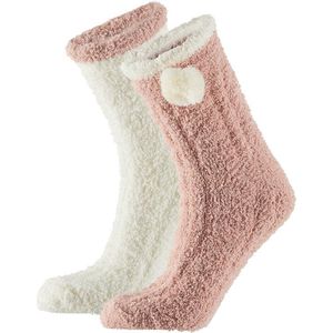 Dames bedsokken/huissokken 2-pack roze/wit one size