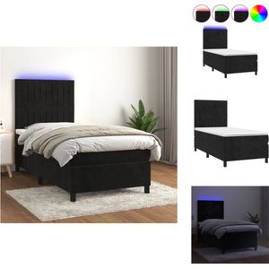 vidaXL Boxspring s Bed - 193 x 90 x 118/128 cm - Black Velvet and White/Black Mattress - Bed