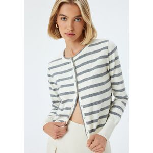 Koton - Gebreid Vest - Donkergrijs/Wit - Normale Pasvorm - Lange Mouw