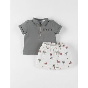 Noukie's set - Polo kaki + short gorilla- 12 mdn - 80