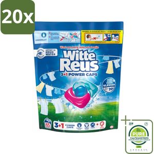 20 x Witte Reus - 3+1 Power Caps - Witte Was - 65 Wasbeurten - Grootverpakking - Wascapsules - Wit Wasgoed - Wasmiddel - Vlekkenverwijderaar - Energiezuinig Wassen