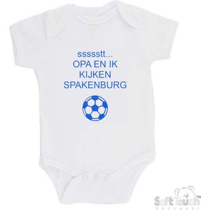 100% katoenen Romper ""ssssstt Opa en ik kijken SPAKENBURG"" Unisex Katoen Wit/blauw Maat 62/68