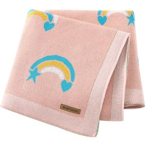 IL BAMBINI lichtroze babydeken met regenboog - 100% katoen extra zacht 100x80cm - Pluisvrije deken - babydekentjes voor wieg of ledikant - kraamcadeau