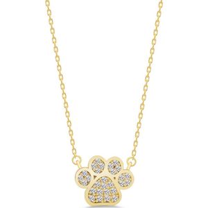 Sierlijke Dierenpootje Zirkonia Ketting Goldplated Animal Paw Neckless (925 sterling zilvergehalte Goldplated) Kadodoos /Cadeauverpakking / Ketting Trendy Minimalistisch Goldplated Oorknop Meisje | Cadeau Voor Vrouw