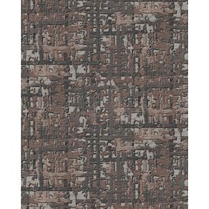 Textiel look behang Profhome DE120097-DI vliesbehang hardvinyl warmdruk in reliëf gestempeld in textiel look glanzend antraciet beigegrijs bruin 5,33 m2