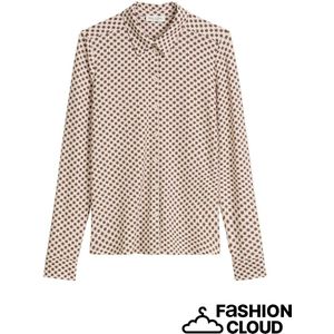 Marc O'Polo - Blouse - Beige/Wijnrood/Wit - Klassieke Blouse - Lange Mouw