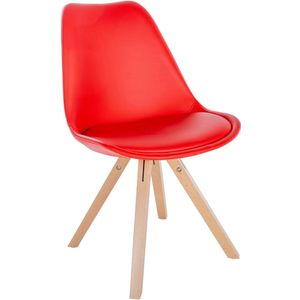 In And OutdoorMatch Stoel Ezekiel - Rood en Hout - Kunstleer - Comfortabele zit - Hoogwaardige bekleding - Stijlvolle stoel - Klassieke uitstraling