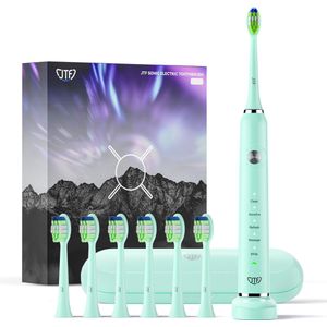 JTF Sonic P200 elektrische tandenborstel Mint groen - 6 opzetborstels - Oplaadstandaard - Elektrische tandenborstels - Incl. travel case - Snel oplaadbaar - Elektrische tandenborstelhouder