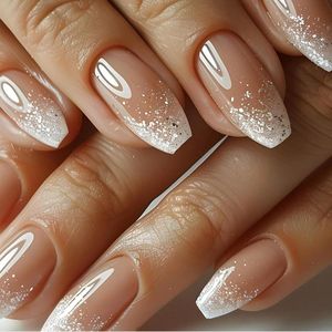 24 Set Witte Gliter Druk Op Nagels Valentine Druk Op Nagels Set Valentijn Druk Op Nagels (Jelly-Lijm)