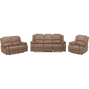 Vente-unique Driezits, tweezits relaxbank en relaxfauteuil van microvezel HERNANI - Taupe L 210 cm x H 99 cm x D 96 cm