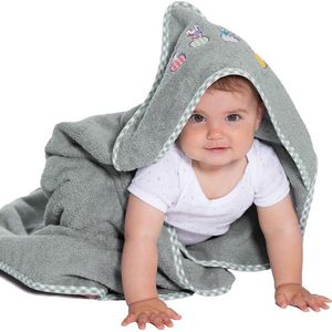Bastix - Baby badhanddoek met capuchon, 100 x 100 cm, katoen, grijs