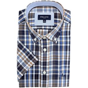 Pre End Overhemd - Korte mouw - Geruit - Strijkvrij - Regular fit - Blauw - Maat XL