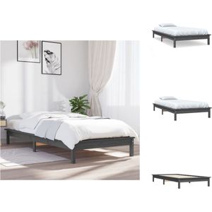 vidaXL Houten Bed - Massief Grenenhout - Grijs - 212 x 111.5 x 26 cm - Geschikt voor 100 x 200 cm matras - Inclusief montagehandleiding - Bed
