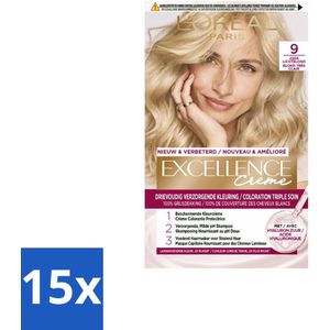 L'Oréal Paris - Excellence Crème - Zeer Lichtblond 9 - Haarverf - Permanente Haarkleuring - Bulkverpakking - 15 stuks