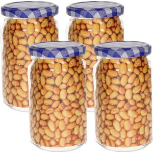 Plasticforte Weckpot/inmaakpot Classic - 4x - 450ml - kunststof - draaideksel - blauw - D7 x H13 cm