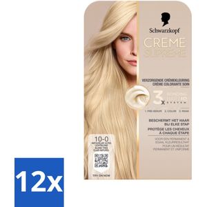 12 x Schwarzkopf - Haarkleuring - Creme Supreme 10-0 - Natuurlijk Ultra Lichtblond - 245g - Ultra Lichte Blond - Blond Haar - Haarkleuring - Grijsdekking - Haarkleur