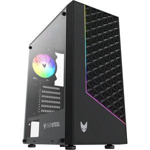 Gaming PC Case Compatibel met ATX, Micro ATX en ITX - 120mm A-RGB Fan, Mesh Front, Gehard Zijglas, USB 3.0, Zwart
