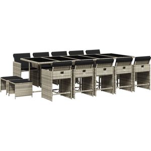 vidaXL Tuinset - 15-delig - Poly Rattan - Lichtgrijs Tuinset - Moderne Tuinset - Eetkamer Set - Buitendecoratie - Lounge Set