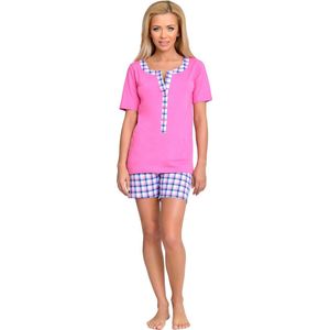 BeMammy Dames Zwangerschapspyjama - Korte mouwen - Korte broek met borstvoedingsfunctie - Katoen - BE-TR-990 - Roze-1 - S