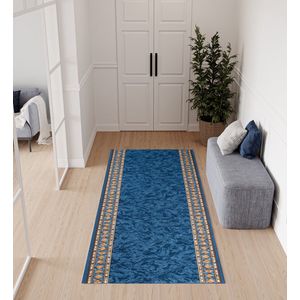 Tapiso Antislip Rubber Mat Blauw Klassiek Modern Rubbermat Tapijt Maat- 100x950