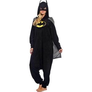 KIMU Onesie Bat Zwart Pak Kostuum met Cape En Masker - Maat XS-S - Vleermuis Jumpsuit Pyjama Vleermuizenpak Huispak Dames Heren Volwassenen Festival