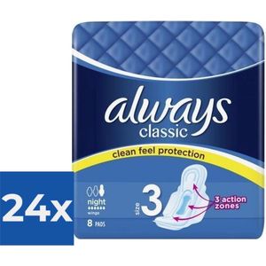 Always Classic Night - Clean Feel Protection - 1 x 8 stuks - Voordeelverpakking 24 stuks