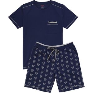 La-V shortama heren met ronde hals Donkerblauw S
