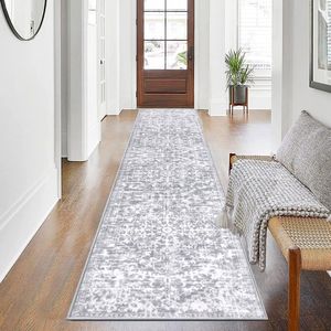 Tapijtloper voor gang, lang, antislip, 60 x 305 cm, grijs, gang, tapijt, loper, boho, gang, tapijt, hal, loper, wasbaar, laagpolig, tapijtloper, voor slaapkamer, woonkamer, keuken