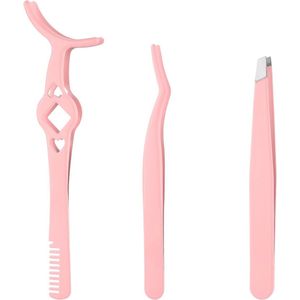 3Pcs Eyelash Tweezers - 3 Styles False Eyelash Extension Tweezers - Stainless Steel Eyelash Cluster Applicator Tool met Kam - Eyebrow Tweezers voor Vrouwen - Makeup voor Beginners (Pink)