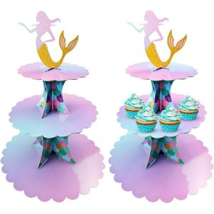 3 Tier Zeemeermin Feestbenodigdheden - Dessert Stand - Zeemeermin Staart Cupcake Stand - Houder voor Zeemeermin Cupcake Stand - Verjaardag Thema