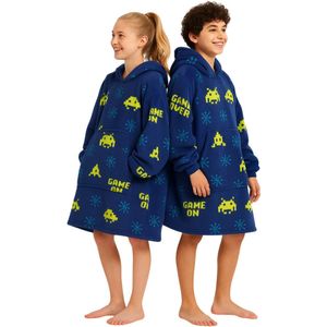 Game hoodie deken voor kinderen - Fleece kinder poncho - plaid met mouwen en capuchon voor kinderen - hoodie deken kind - fleece deken met mouwen – hoodie plaid kind - hoodie blanket - zacht & warm - Game On - 134 t/m 164 (ca. 8-14 jaar) - Badrock