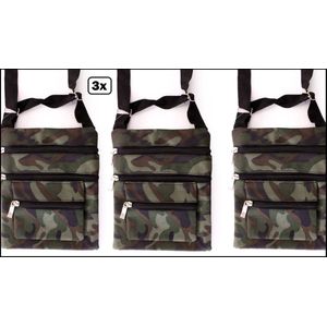 3x Tasje camouflage print met 3 ritsen - Themaparty thema party feest leger army festival carnaval