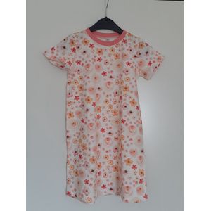 Kinder nachthemd | Meisjes nachtjapon | meisjes pyama | Vrolijke bloemen print | Creme /Roze |Maat 116 | Korte mouwen