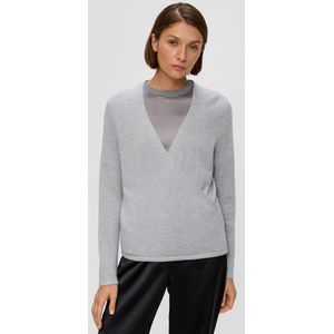 Gebreide Trui - Grey - Lange Mouwen - Diepe V-hals - Wikkel-look