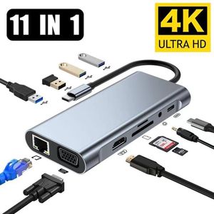 OnmiMart 11-in-1 USB C Hub – Docking Station met HDMI 4K, Ethernet, USB 3.0, SD – Voor MacBook, iPad, Laptop-PD100W-Type-c-VGA-AUX-TF/SD-Gigabit