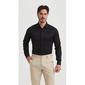 YVES ENZO PARIS - Heren overhemd - Slim-Fit - Maat M - Lange mouwen - zwart